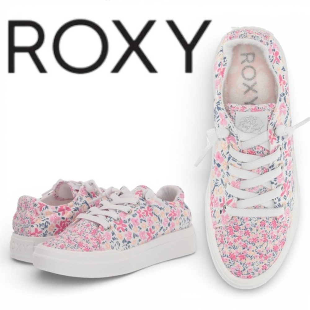 ROXY Sneakers Kids Floral Canvas Lace Up White Size 13 NWT